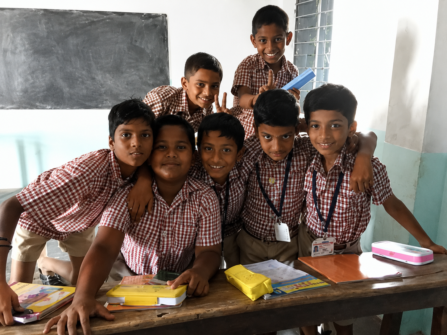 Middle and high school students studying