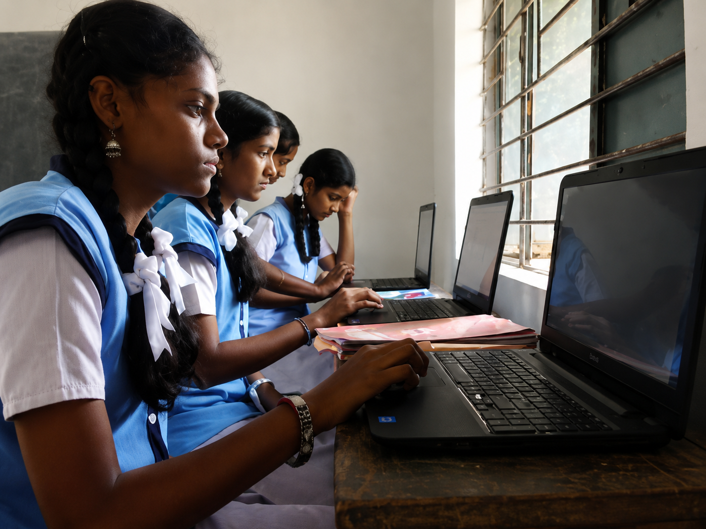Higher secondary students with teacher